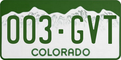 CO license plate 003GVT