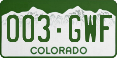 CO license plate 003GWF