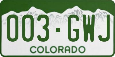 CO license plate 003GWJ