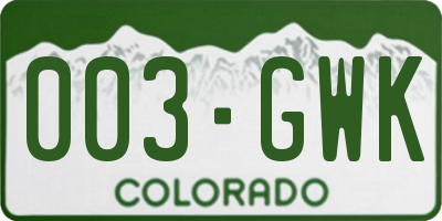 CO license plate 003GWK