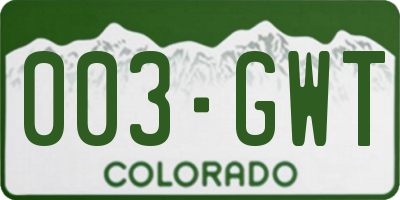 CO license plate 003GWT