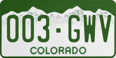 CO license plate 003GWV