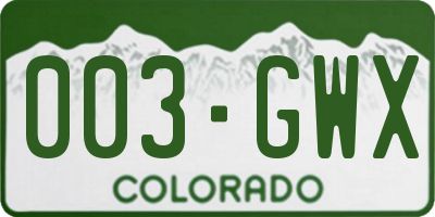 CO license plate 003GWX