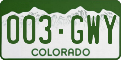 CO license plate 003GWY