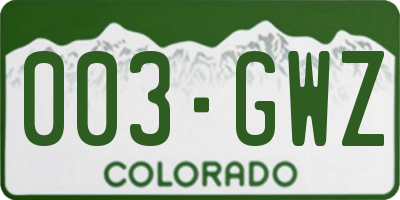 CO license plate 003GWZ