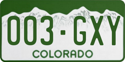 CO license plate 003GXY