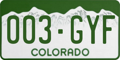 CO license plate 003GYF