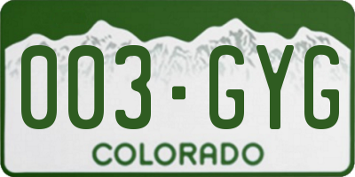 CO license plate 003GYG