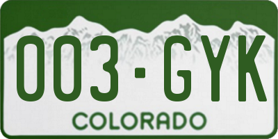 CO license plate 003GYK