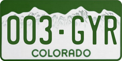 CO license plate 003GYR