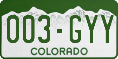 CO license plate 003GYY