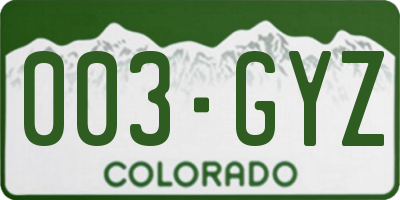 CO license plate 003GYZ