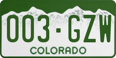 CO license plate 003GZW