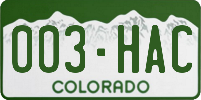 CO license plate 003HAC