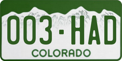 CO license plate 003HAD