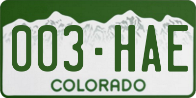 CO license plate 003HAE