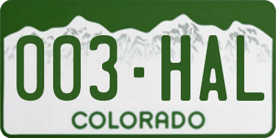 CO license plate 003HAL