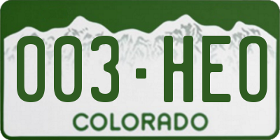 CO license plate 003HEO