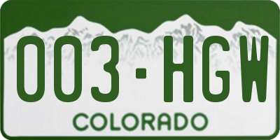 CO license plate 003HGW