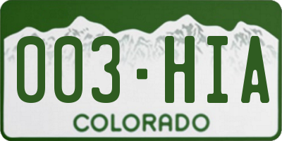 CO license plate 003HIA