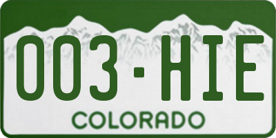 CO license plate 003HIE