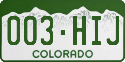 CO license plate 003HIJ