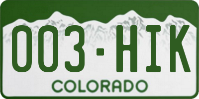 CO license plate 003HIK