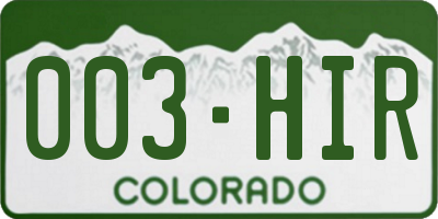 CO license plate 003HIR