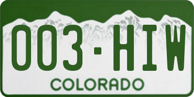 CO license plate 003HIW
