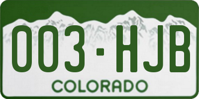 CO license plate 003HJB