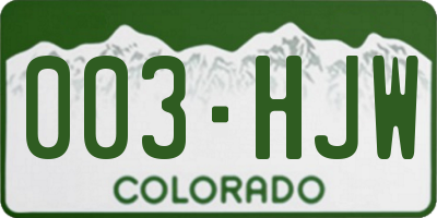 CO license plate 003HJW