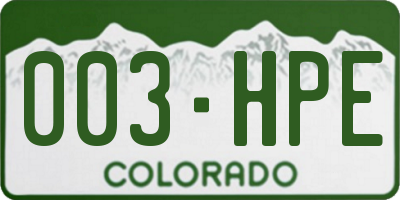 CO license plate 003HPE