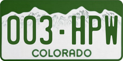 CO license plate 003HPW