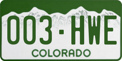 CO license plate 003HWE