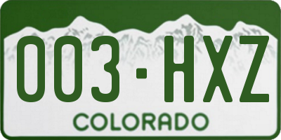 CO license plate 003HXZ