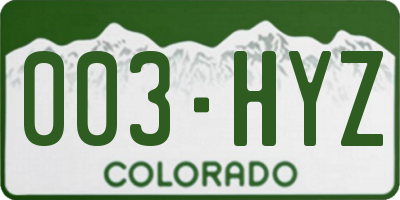 CO license plate 003HYZ