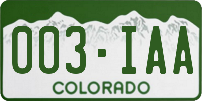 CO license plate 003IAA