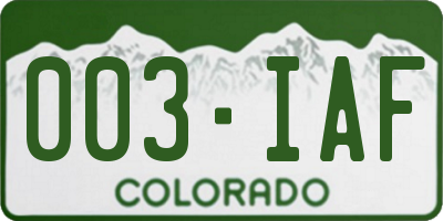 CO license plate 003IAF