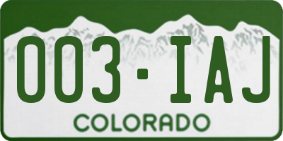CO license plate 003IAJ