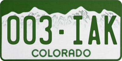 CO license plate 003IAK