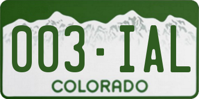 CO license plate 003IAL