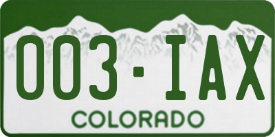 CO license plate 003IAX