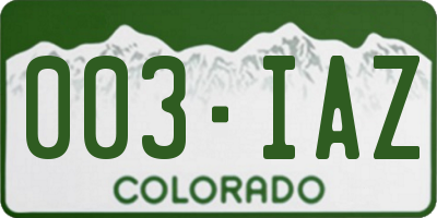 CO license plate 003IAZ