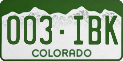 CO license plate 003IBK