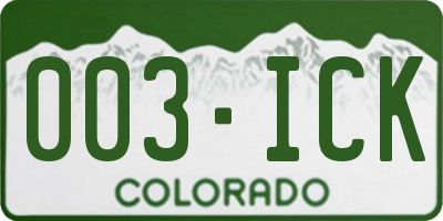 CO license plate 003ICK