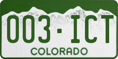 CO license plate 003ICT