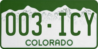 CO license plate 003ICY