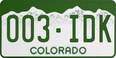 CO license plate 003IDK