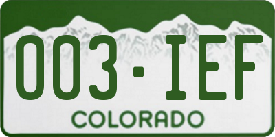 CO license plate 003IEF