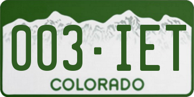 CO license plate 003IET